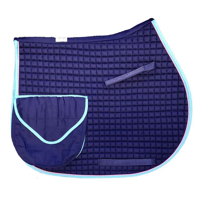 PRI Cotton Square Double Pockets Trail Riding Pad, Navy/Pink/Sea Blue image number null